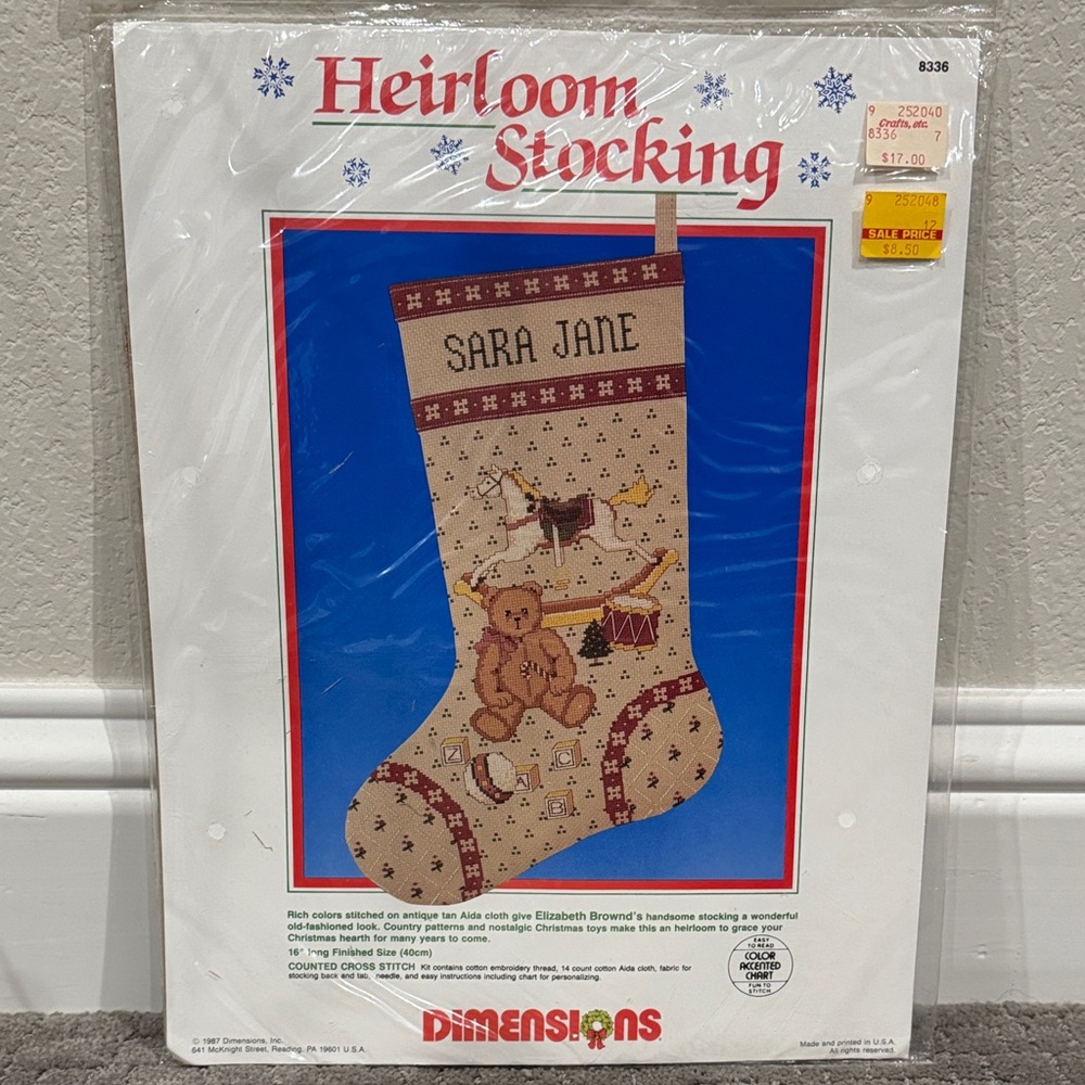 Dimensions-Heirloom Stocking Kit - 8336 - Counted Cross Stitch 1987 Multicolor